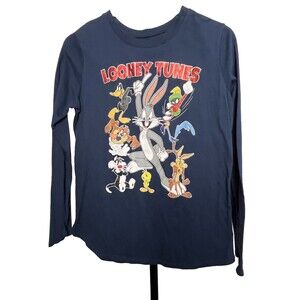 Looney Tunes Top T Shirt Long Sleeves Bugs Bunny Cartoon Blue‎ Women Large Geek
